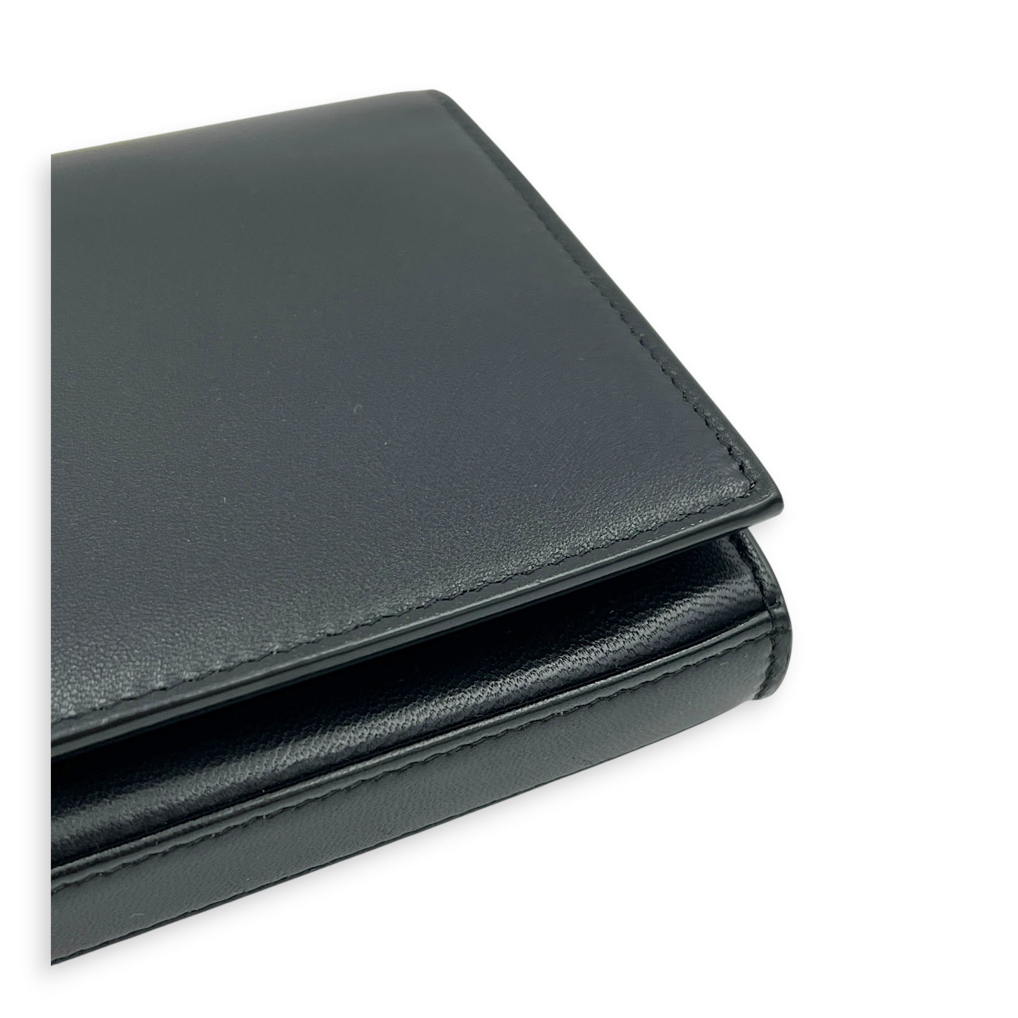 Cassandra Black Wallet On Chain in Calfskin, Mixed hardware