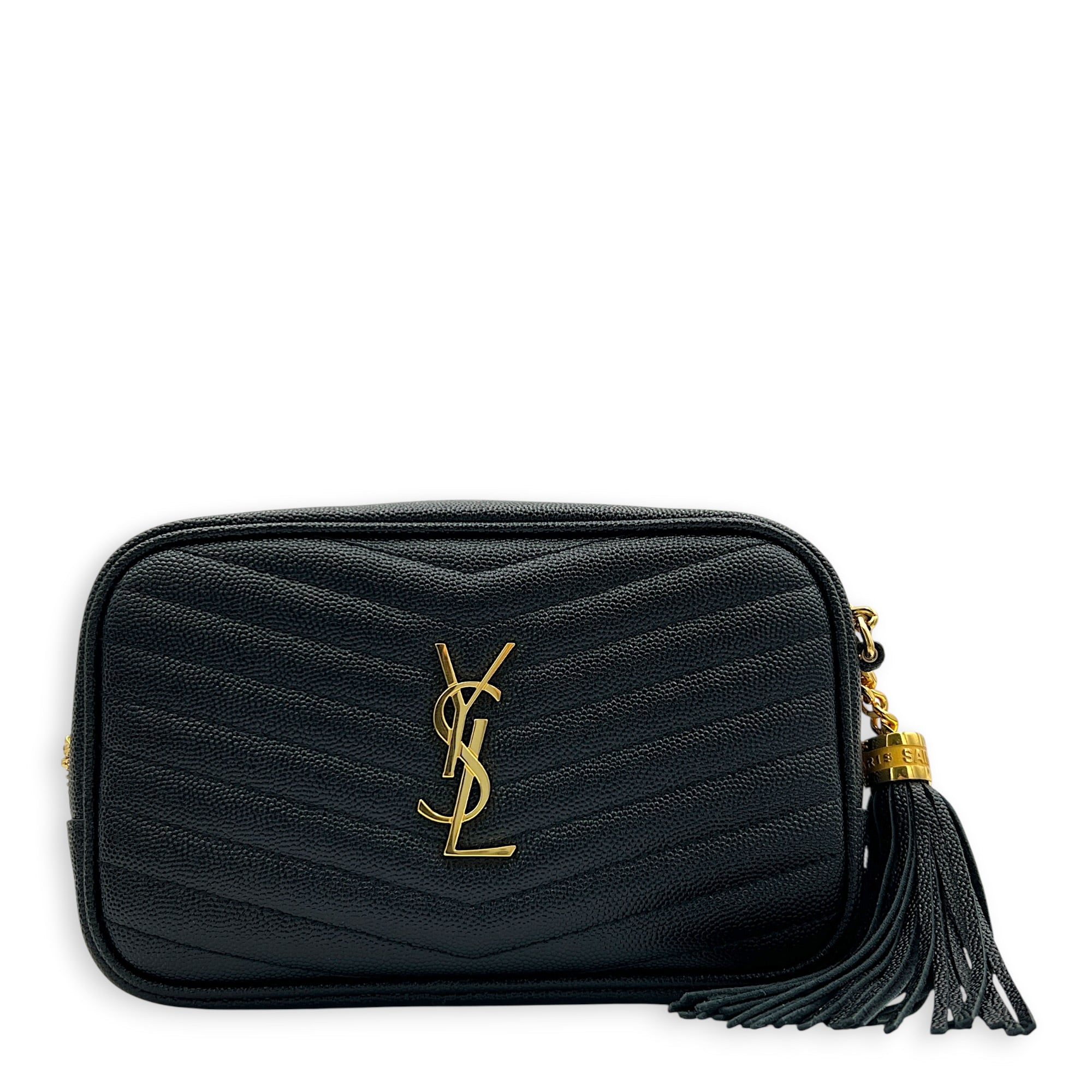 Lou Camera Black Shoulder Bag in Calfskin, Gold hardware
