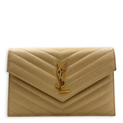 Cassandre Wallet On Chain Beige in Calfskin, Gold hardware
