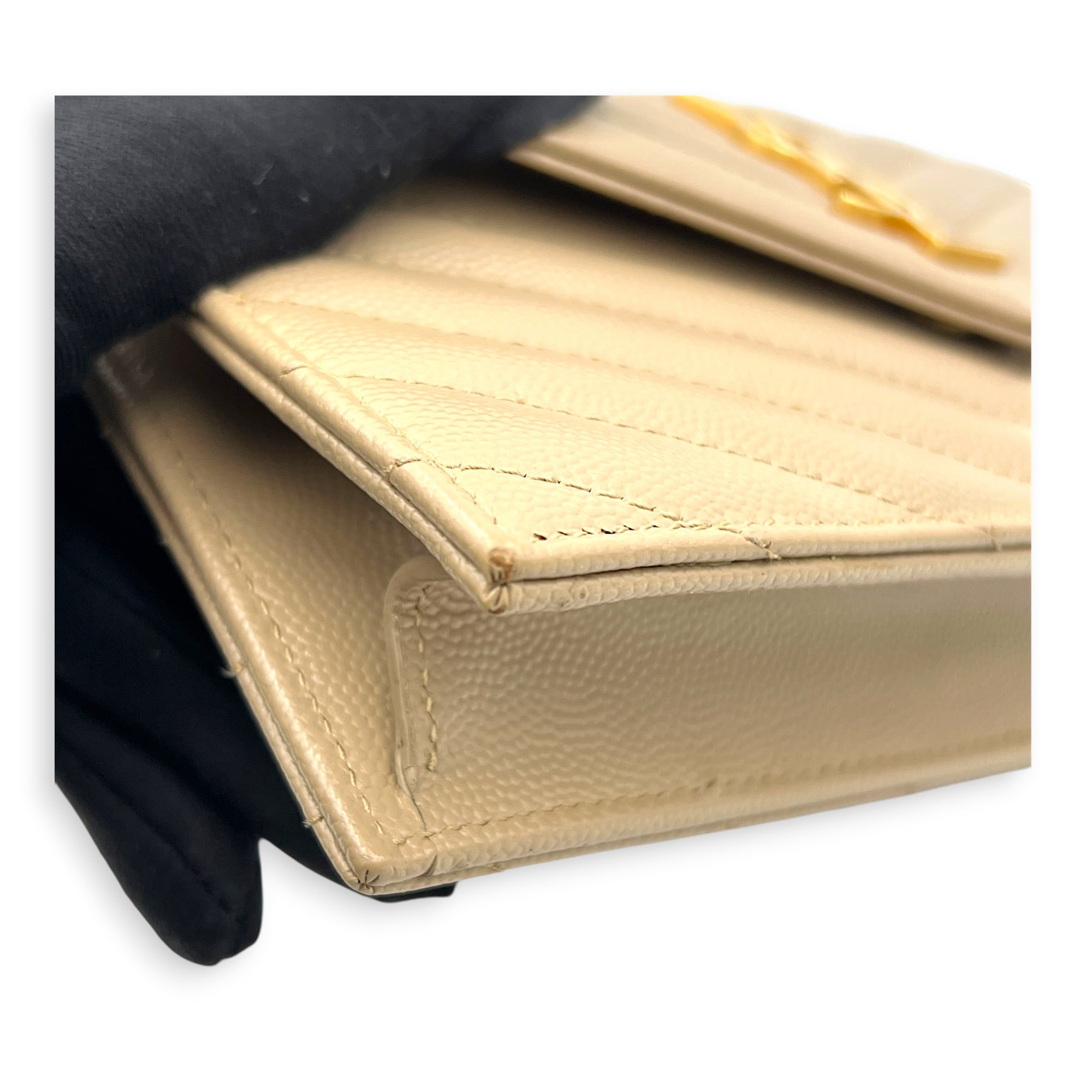 Cassandre Wallet On Chain Beige in Calfskin, Gold hardware