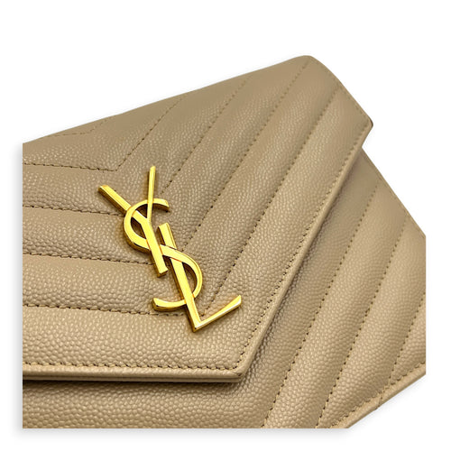 Cassandre Wallet On Chain Beige in Calfskin, Gold hardware