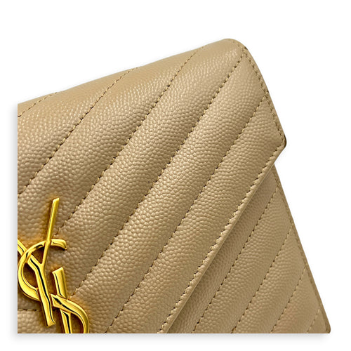 Cassandre Wallet On Chain Beige in Calfskin, Gold hardware