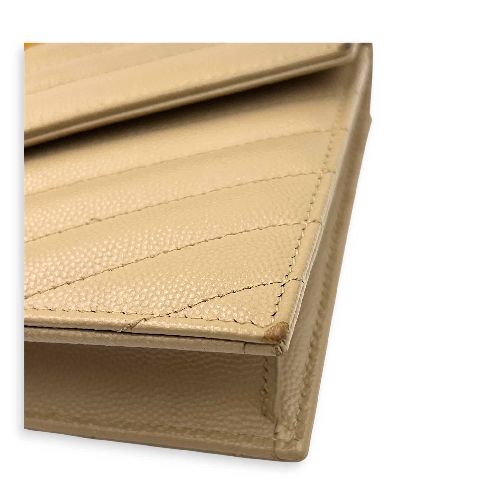 Cassandre Wallet On Chain Beige in Calfskin, Gold hardware