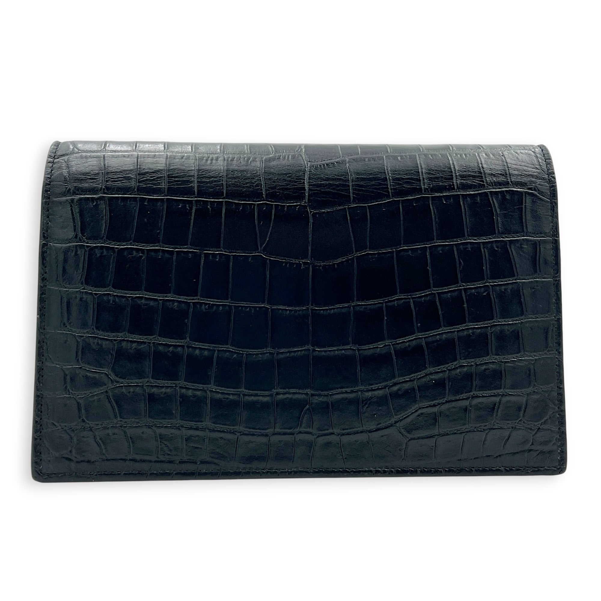 Kate Tassel Black Crossbody Bag in Crocodile Embossed Calfskin, Silver hardware