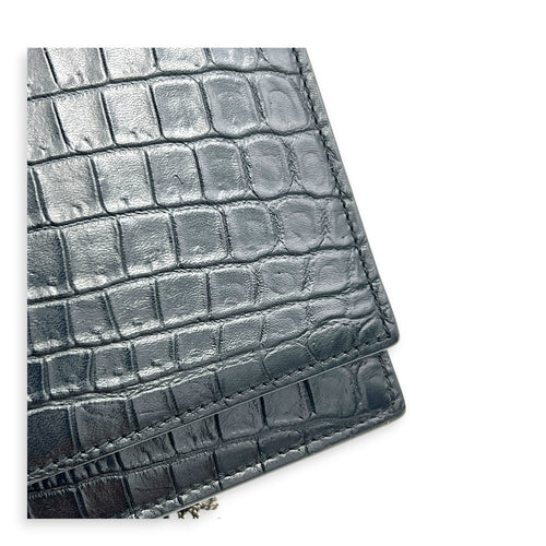 Kate Tassel Black Crossbody Bag in Crocodile Embossed Calfskin, Silver hardware