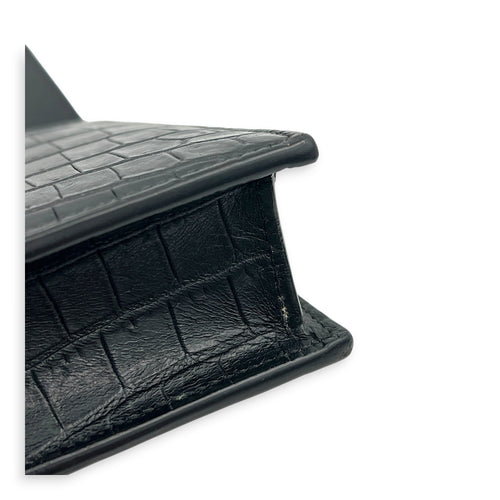Kate Tassel Black Crossbody Bag in Crocodile Embossed Calfskin, Silver hardware