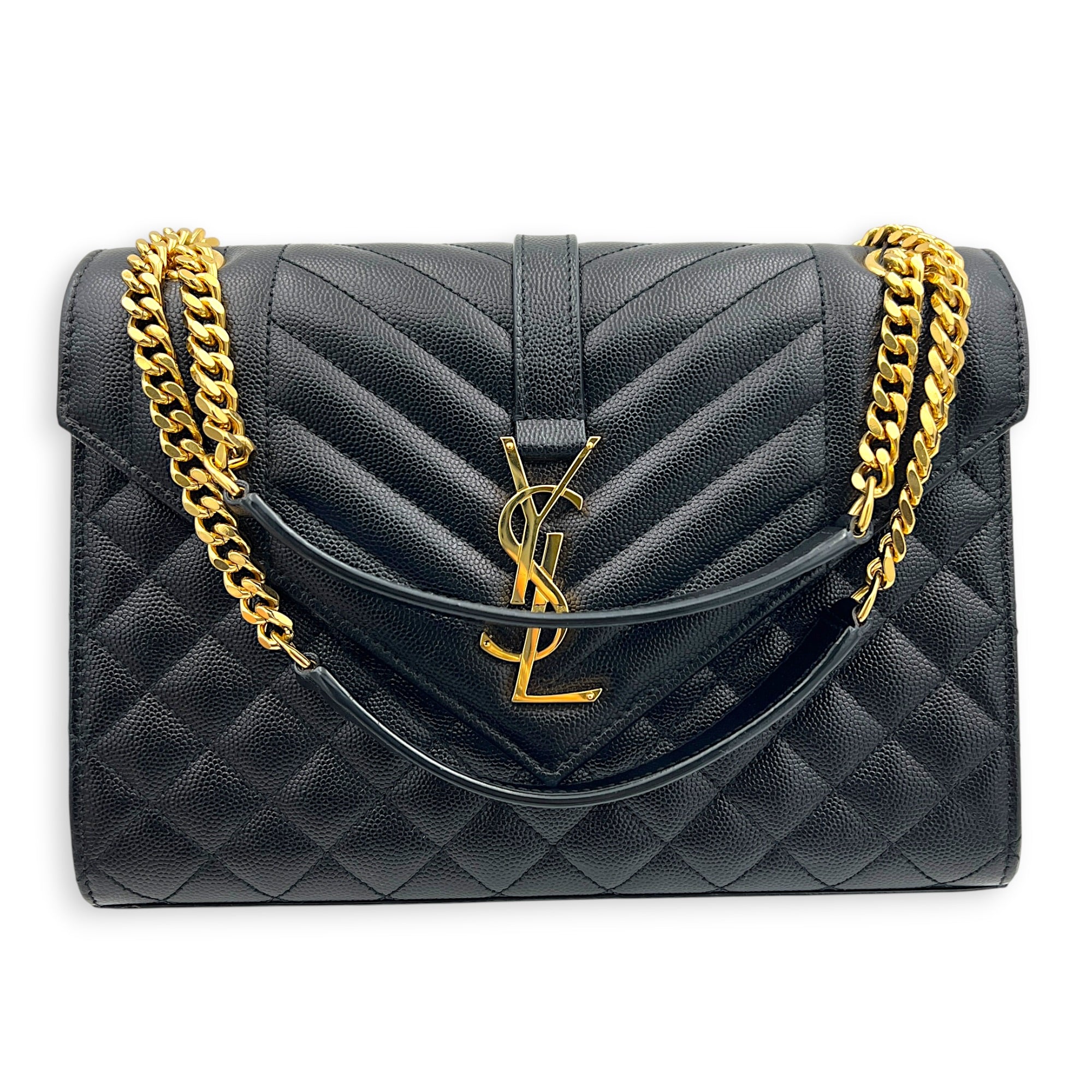 Envelope Shoulder Bag Black in Calfskin, Gold hardware