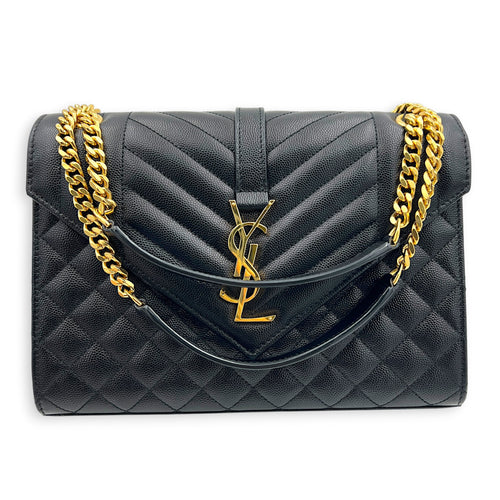 Envelope Shoulder Bag Black in Calfskin, Gold hardware