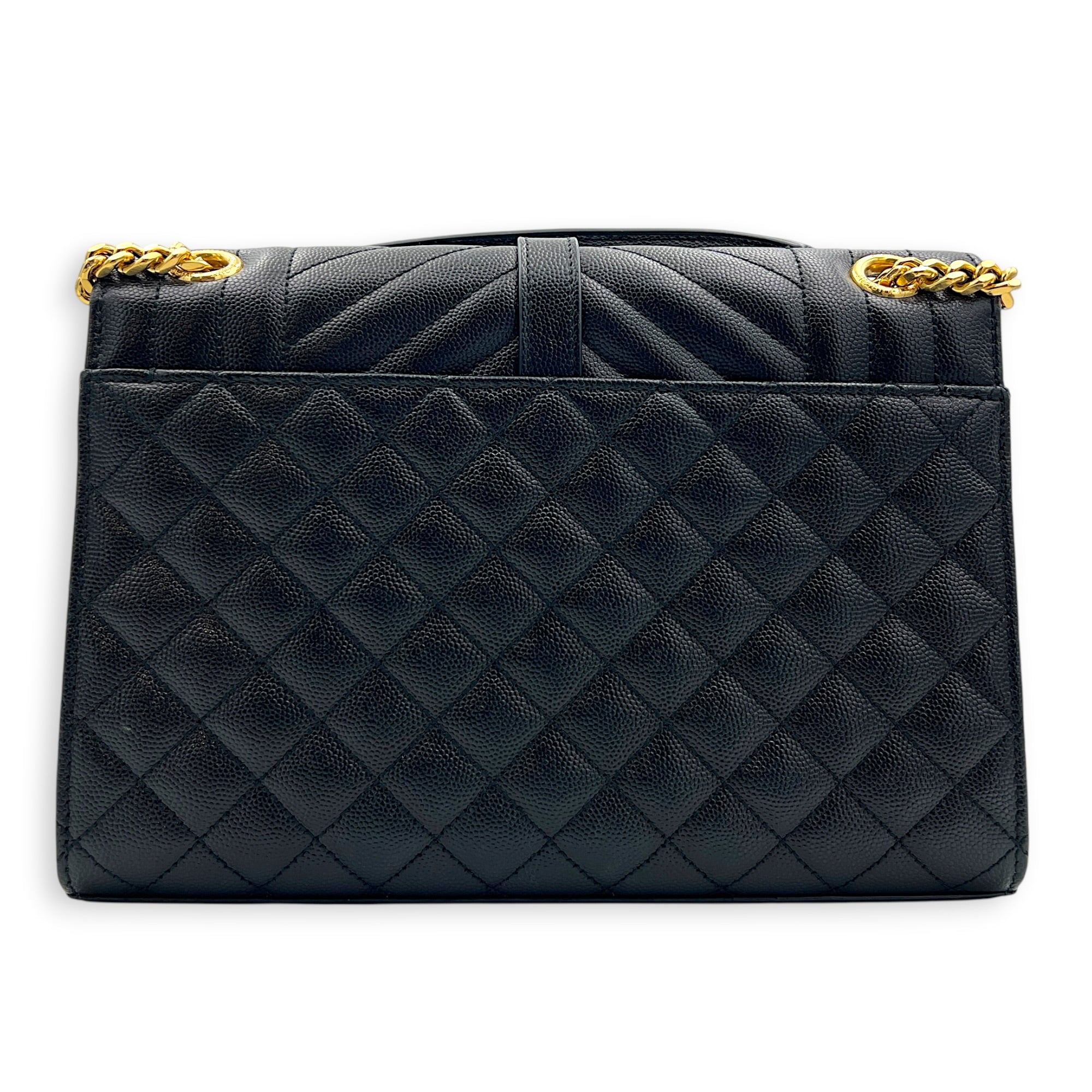 Envelope Shoulder Bag Black in Calfskin, Gold hardware
