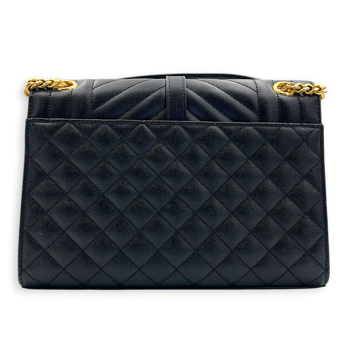 Envelope Shoulder Bag Black in Calfskin, Gold hardware