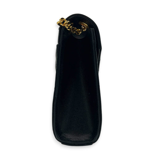 Envelope Shoulder Bag Black in Calfskin, Gold hardware