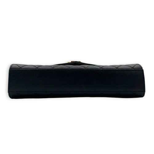 Envelope Shoulder Bag Black in Calfskin, Gold hardware