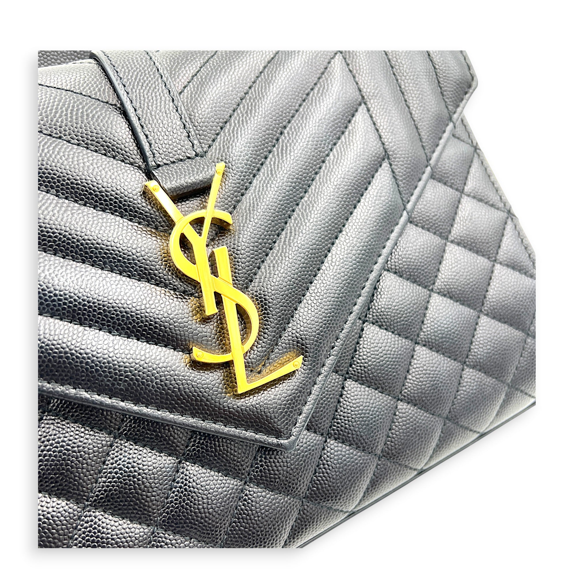Envelope Shoulder Bag Black in Calfskin, Gold hardware