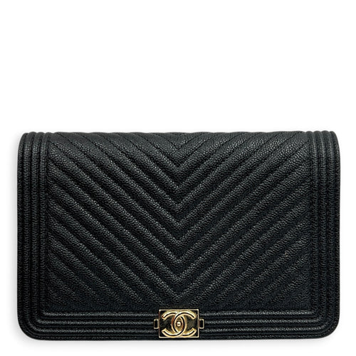 Boy Wallet On Chain Black in Caviar Leather, Gold hardware
