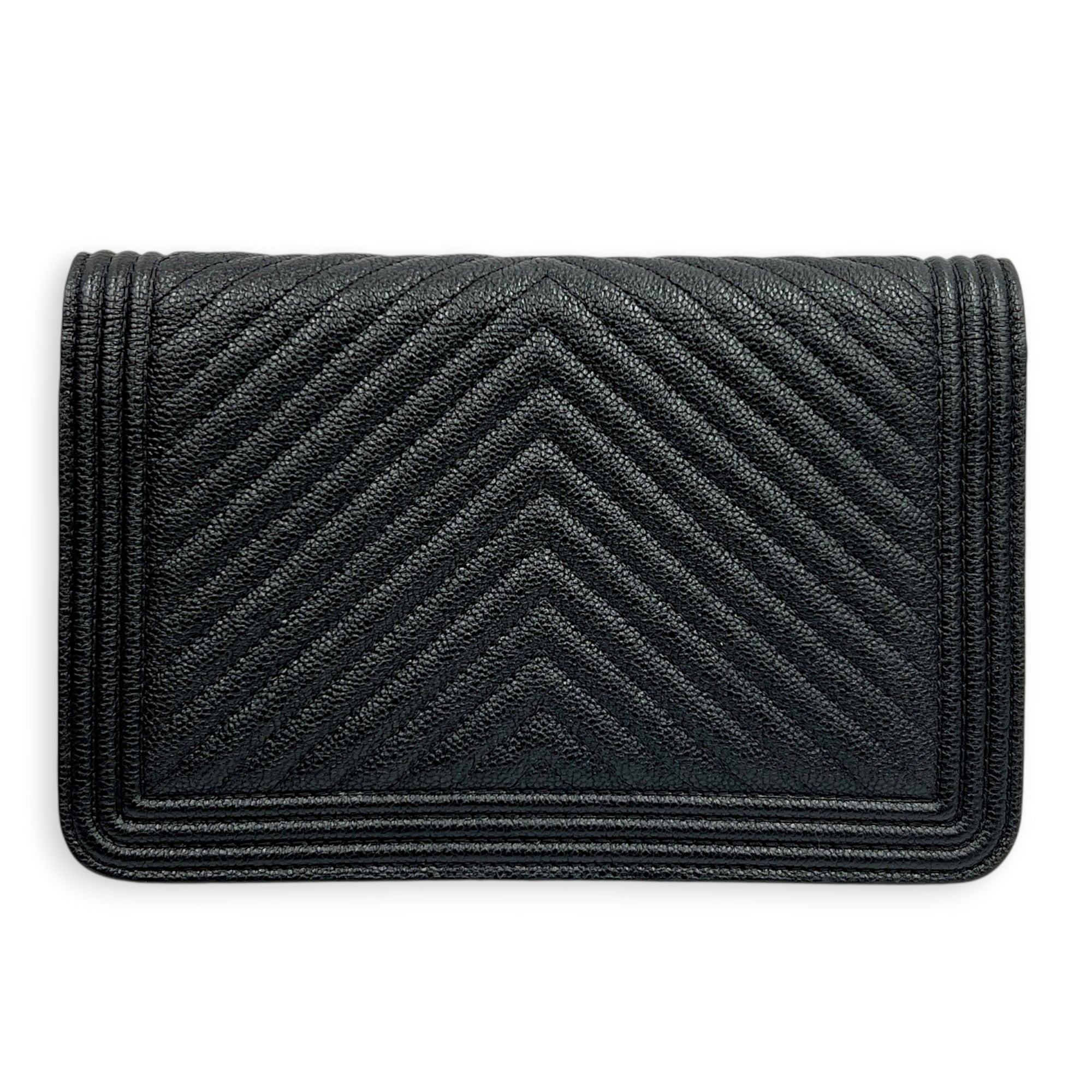 Boy Wallet On Chain Black in Caviar Leather, Gold hardware
