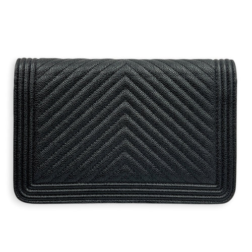 Boy Wallet On Chain Black in Caviar Leather, Gold hardware