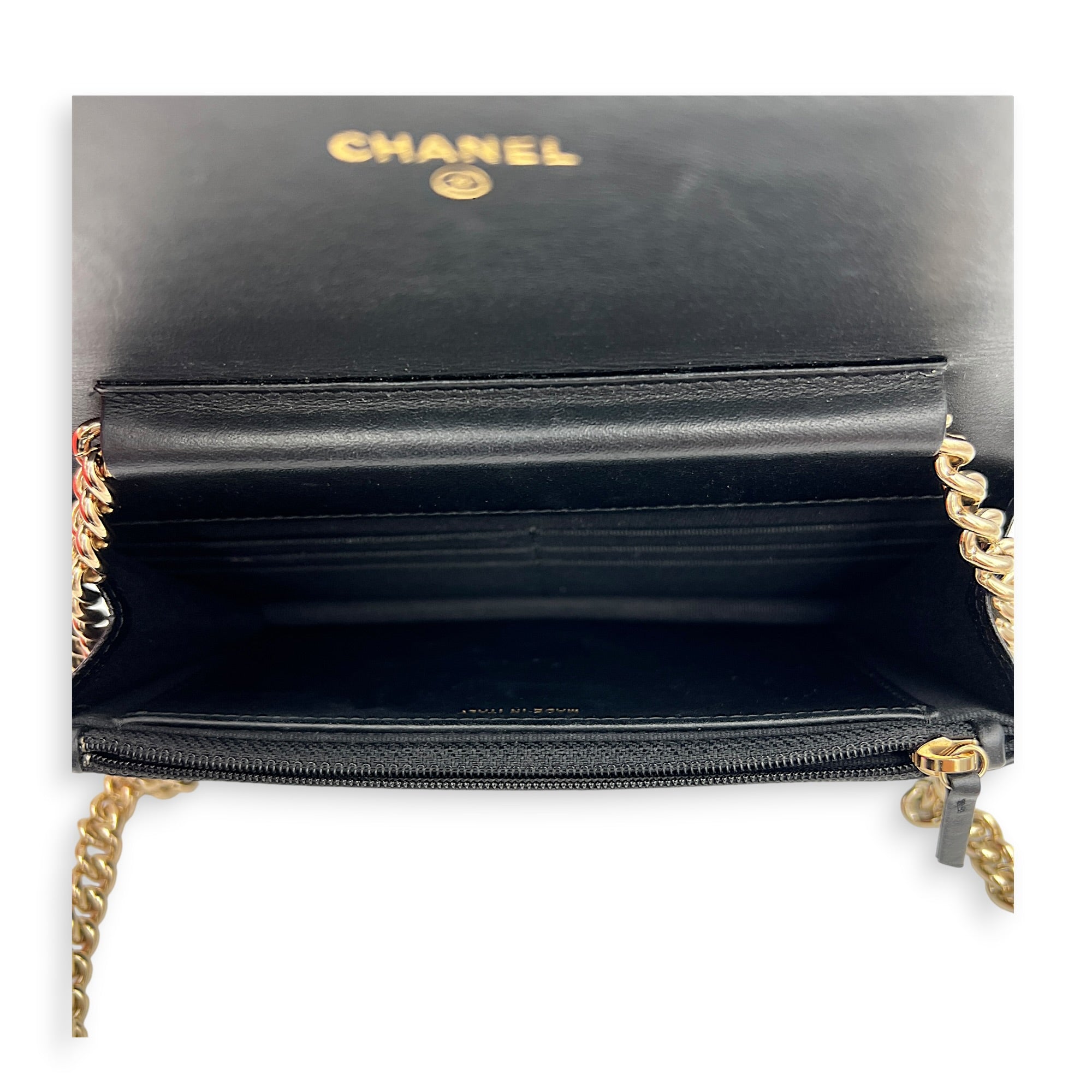 Boy Wallet On Chain Black in Caviar Leather, Gold hardware