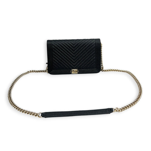 Boy Wallet On Chain Black in Caviar Leather, Gold hardware