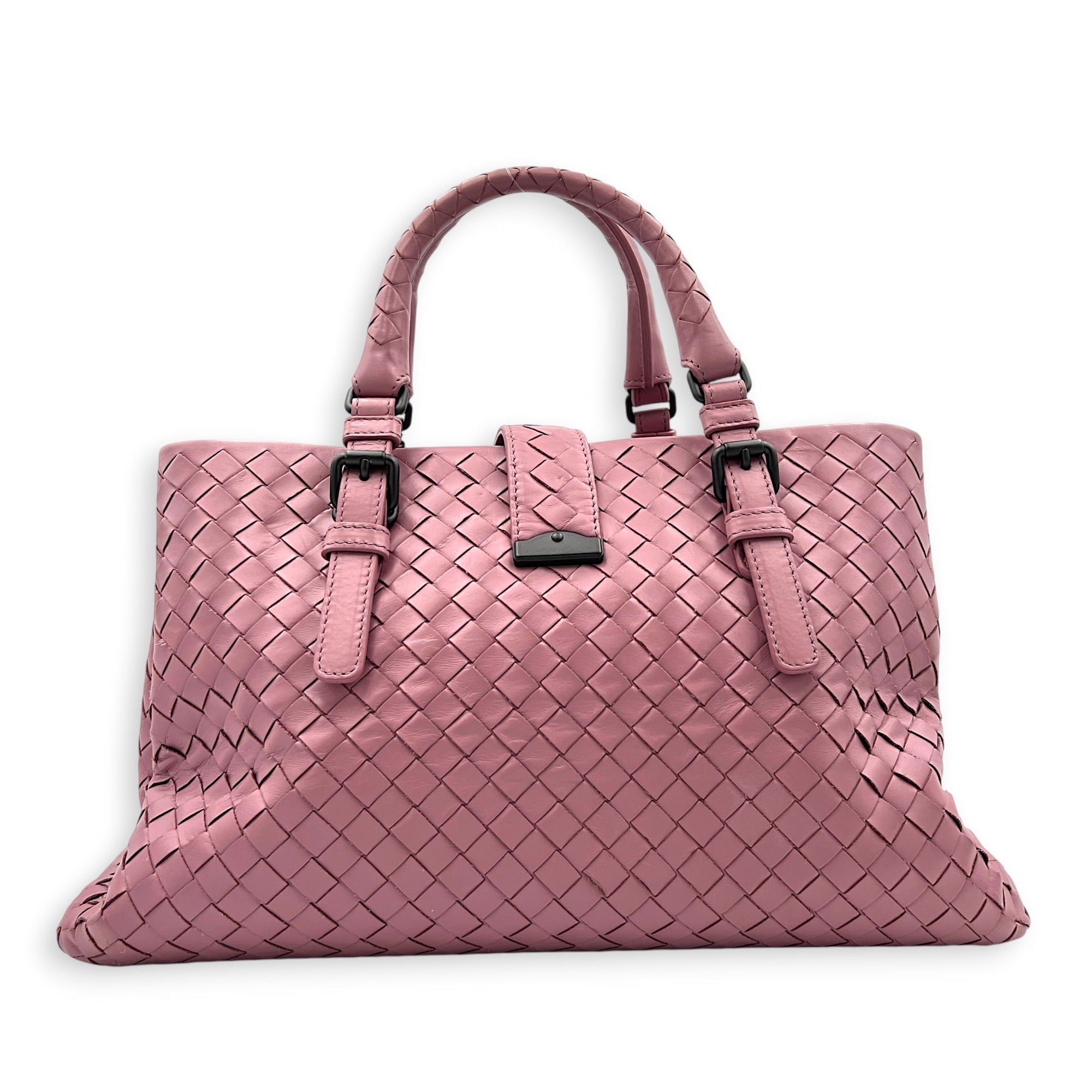 Intrecciato Top Handle Bag Pink in Calfskin, Gunmetal hardware