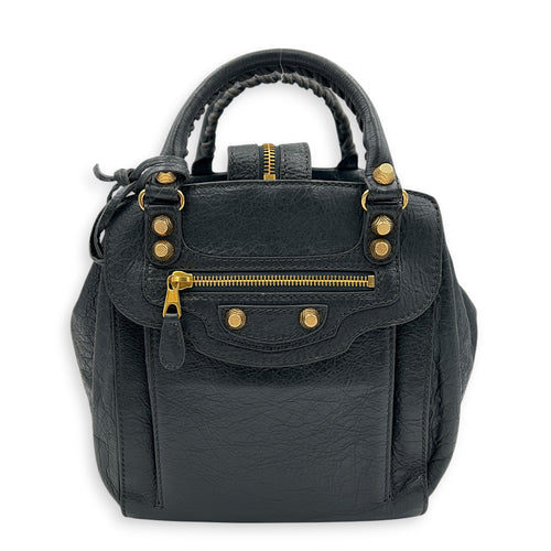 Motorcycle Convertible Grey Backpack in Calfskin, Gold hardware