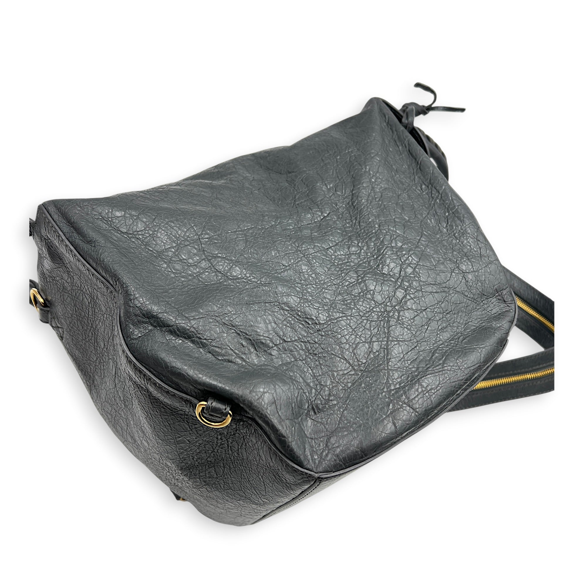 Motorcycle Convertible Grey Backpack in Calfskin, Gold hardware