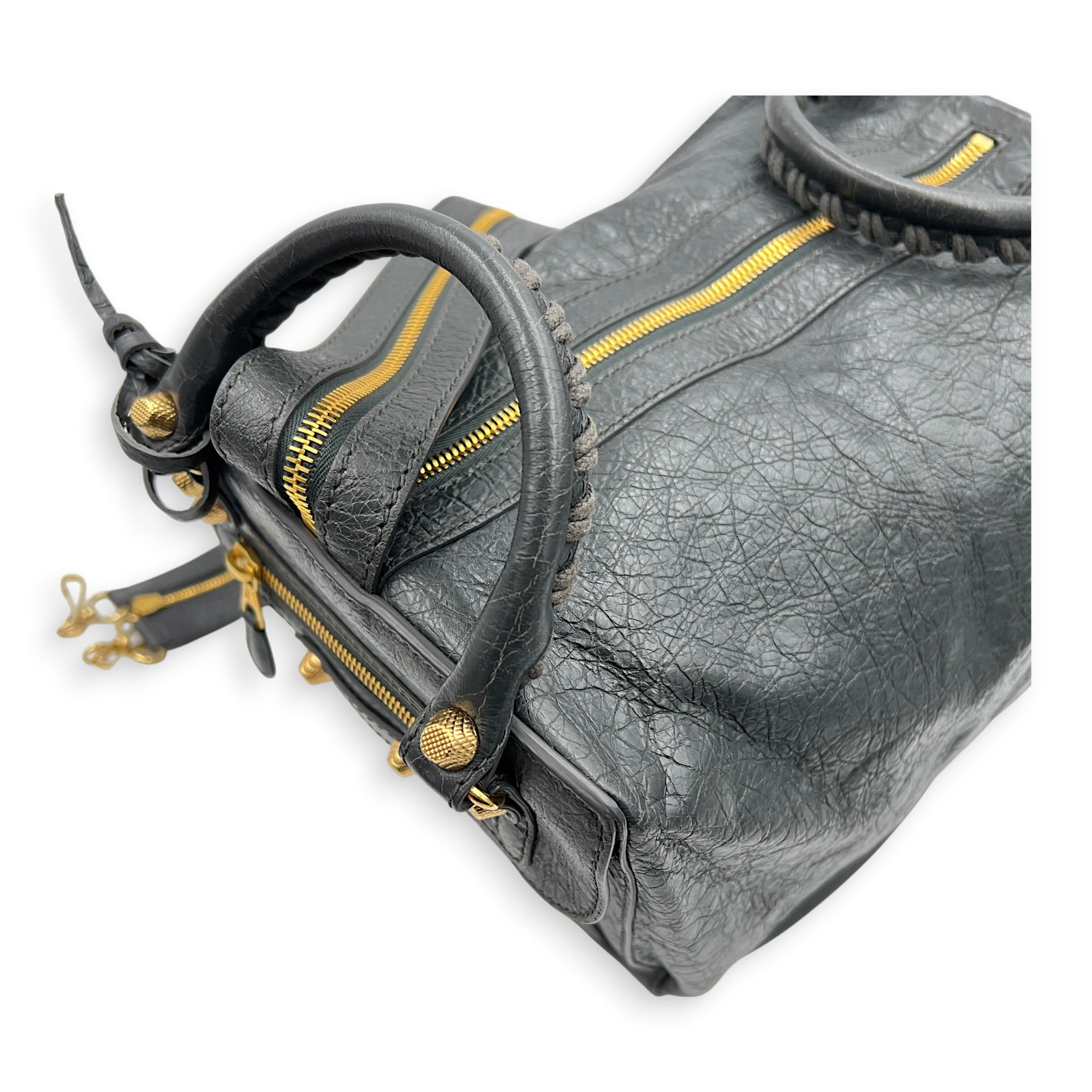Motorcycle Convertible Grey Backpack in Calfskin, Gold hardware