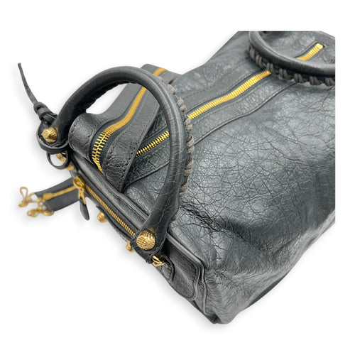 Motorcycle Convertible Grey Backpack in Calfskin, Gold hardware