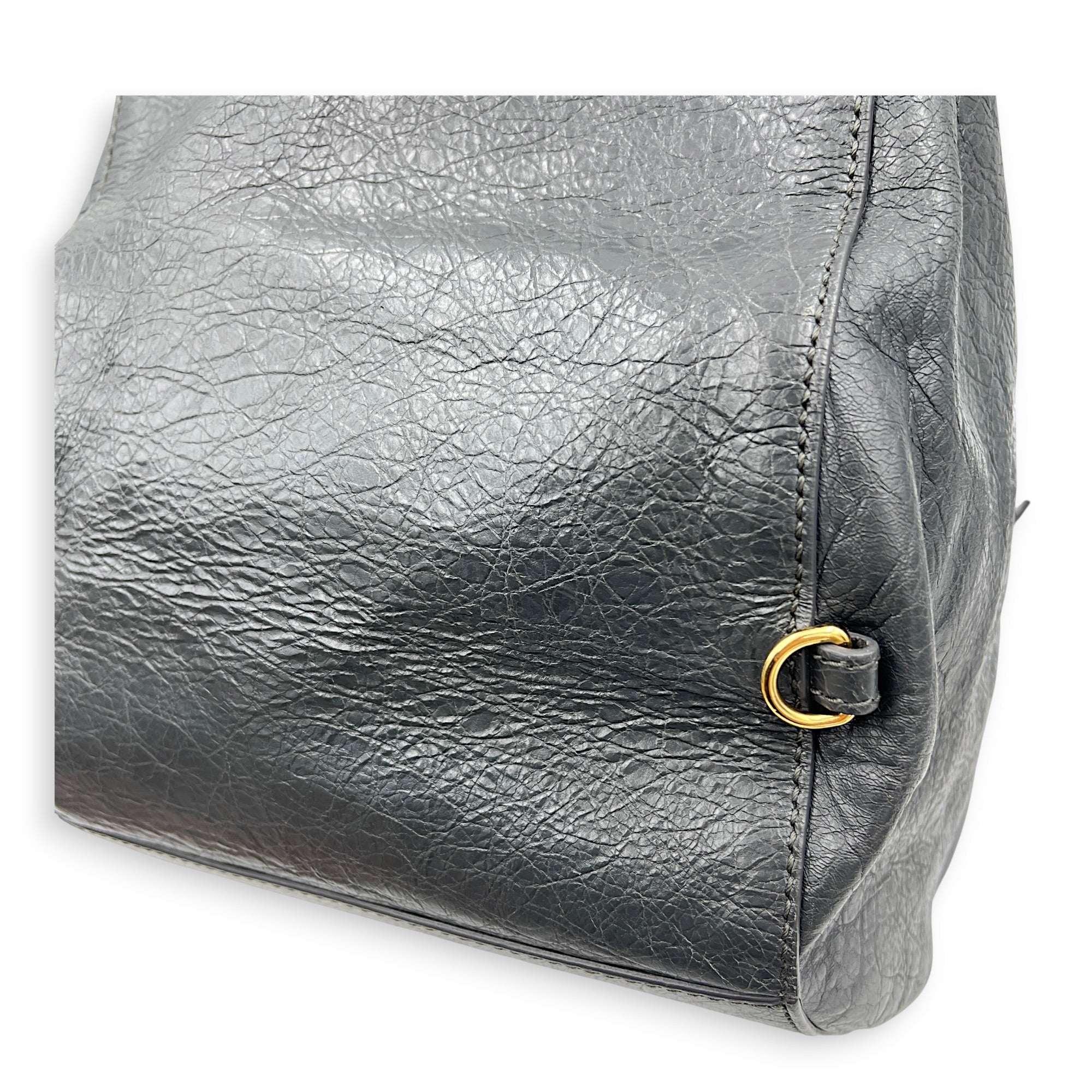 Motorcycle Convertible Grey Backpack in Calfskin, Gold hardware