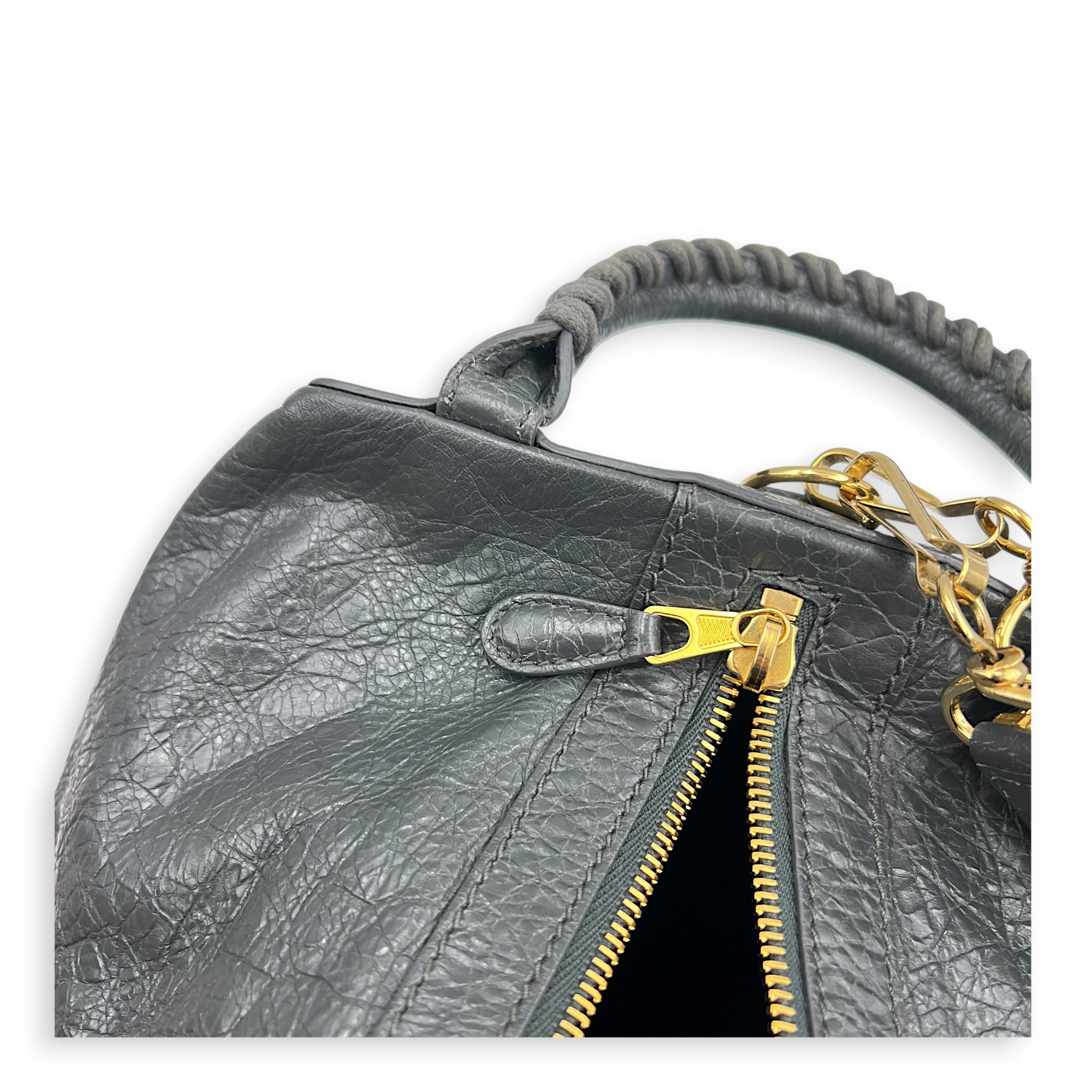 Motorcycle Convertible Grey Backpack in Calfskin, Gold hardware