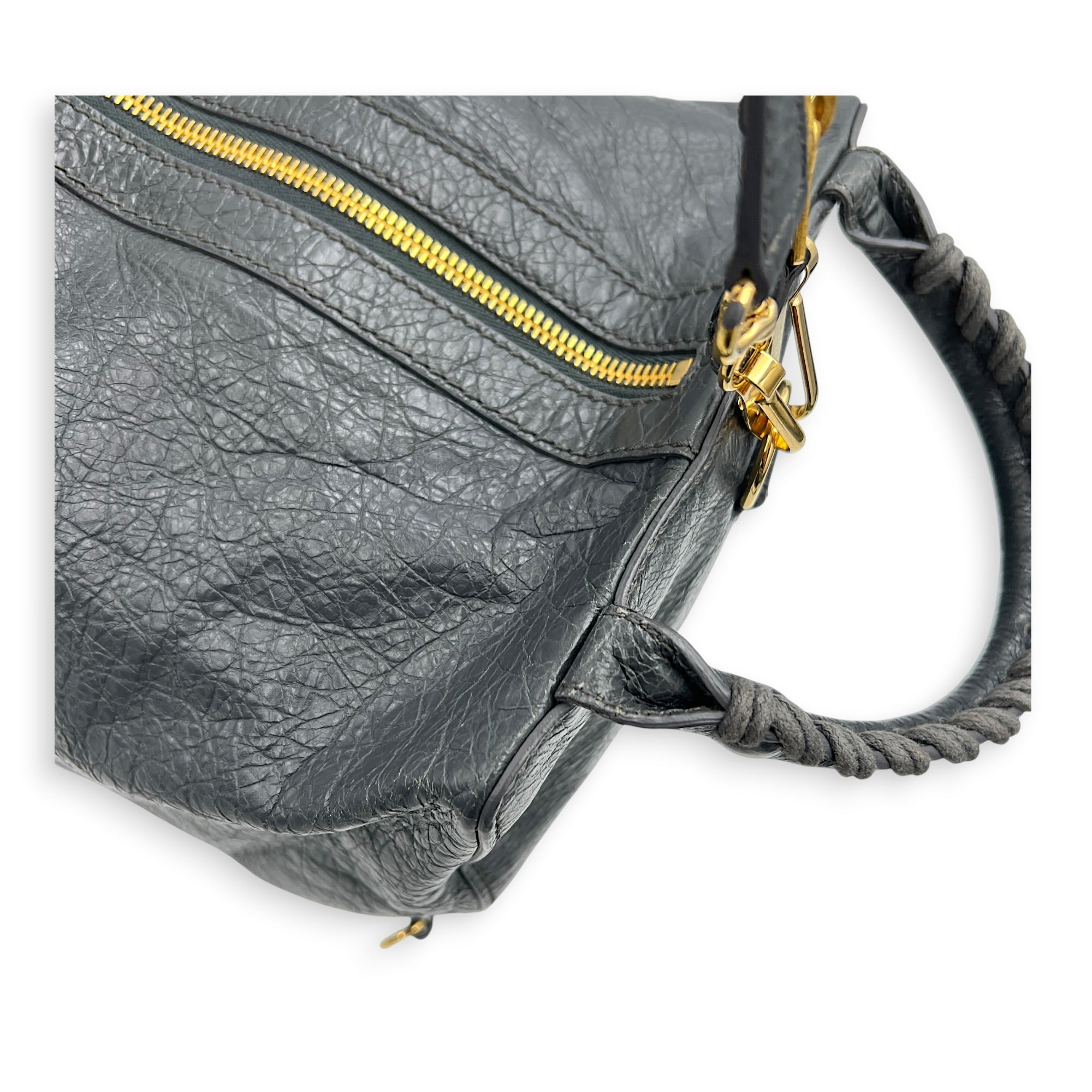 Motorcycle Convertible Grey Backpack in Calfskin, Gold hardware