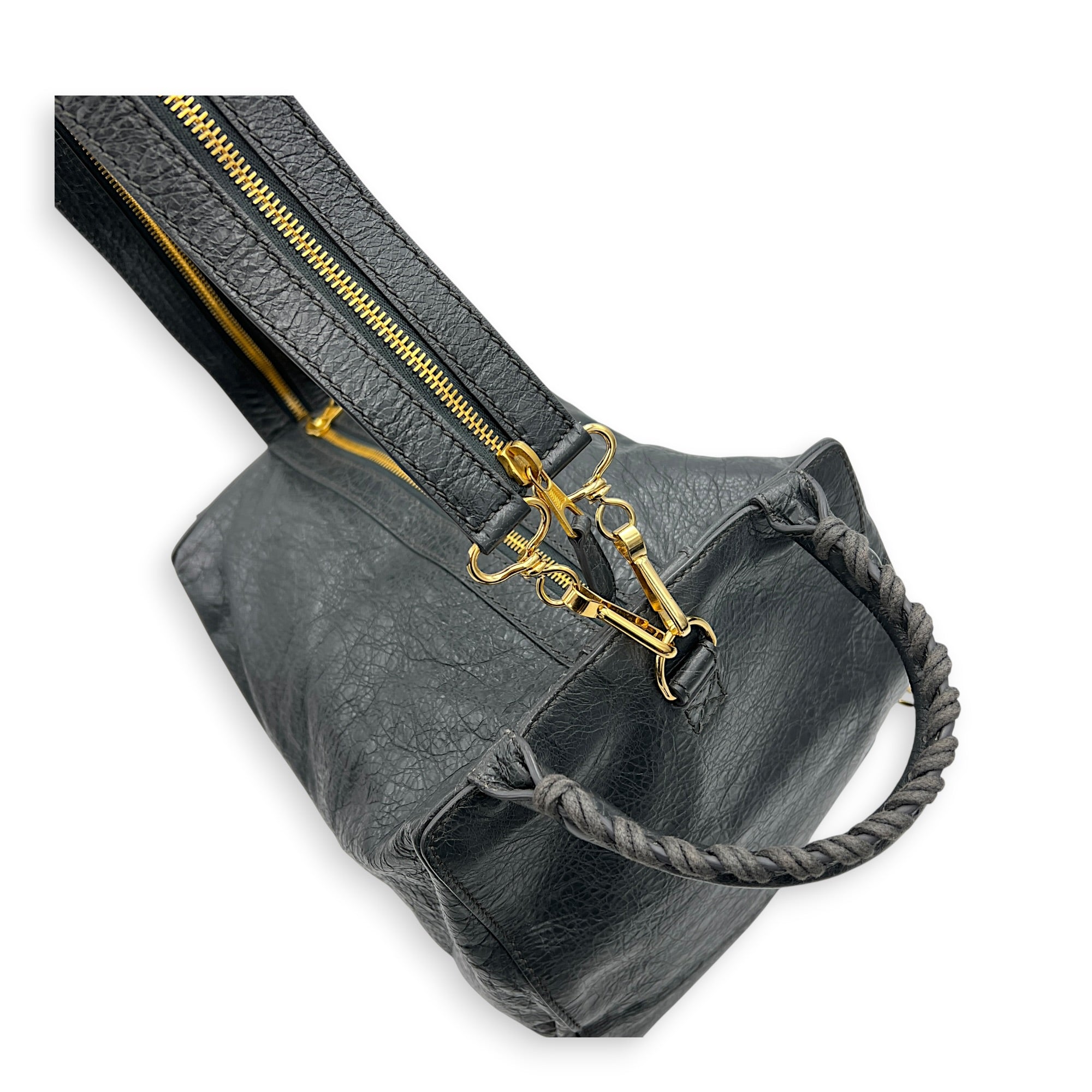 Motorcycle Convertible Grey Backpack in Calfskin, Gold hardware