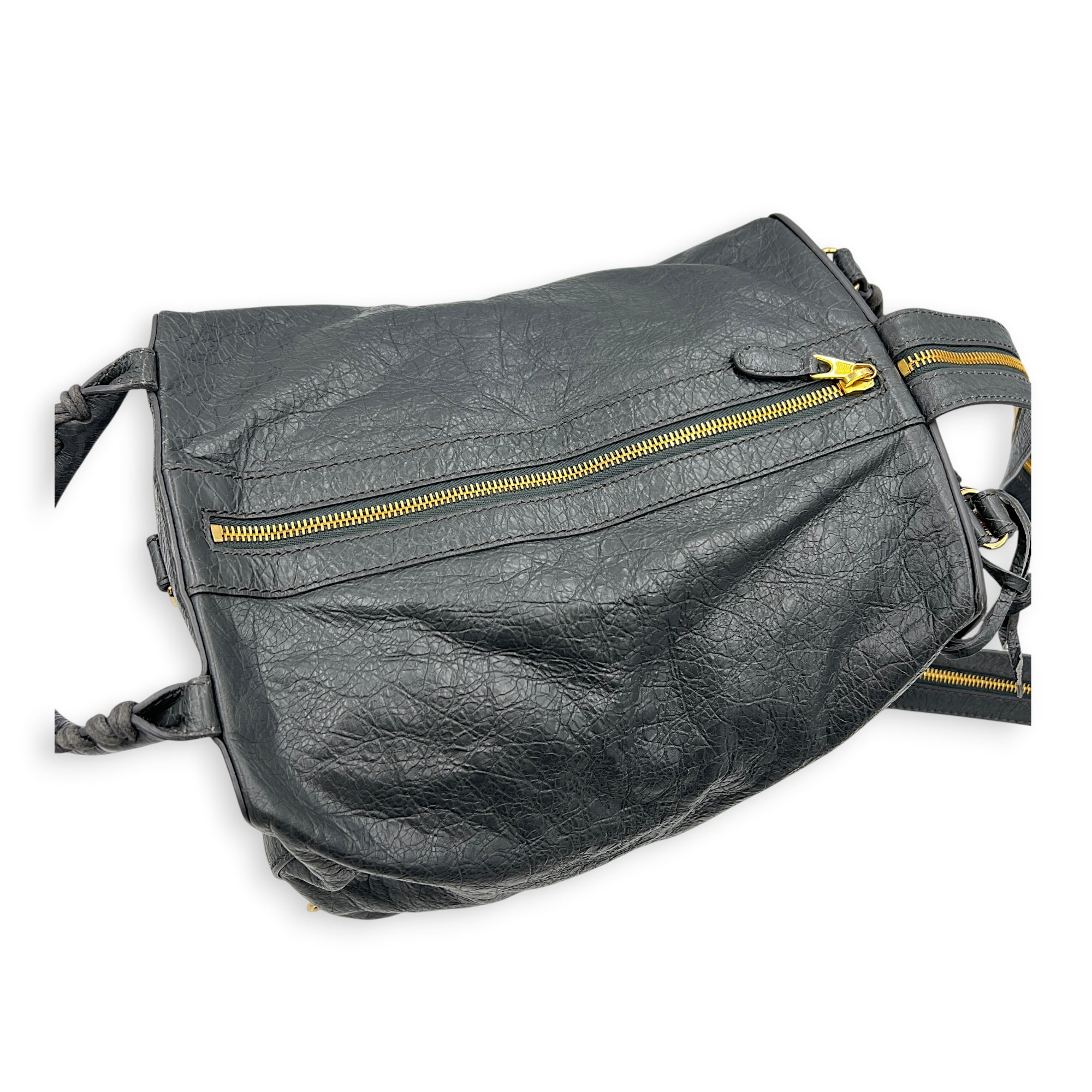 Motorcycle Convertible Grey Backpack in Calfskin, Gold hardware
