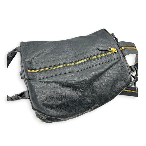 Motorcycle Convertible Grey Backpack in Calfskin, Gold hardware