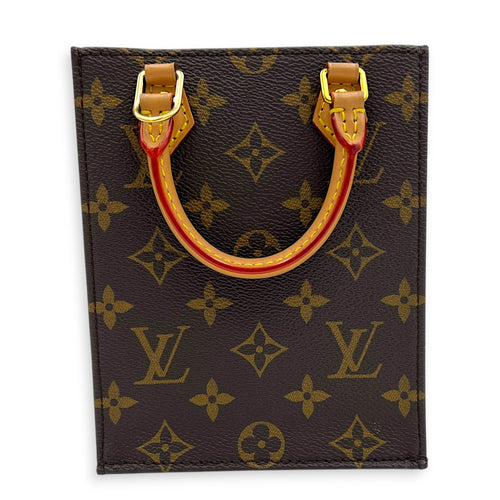 Sac Plat Top Handle Bag Brown in Monogram Coated Canvas, Gold hardware