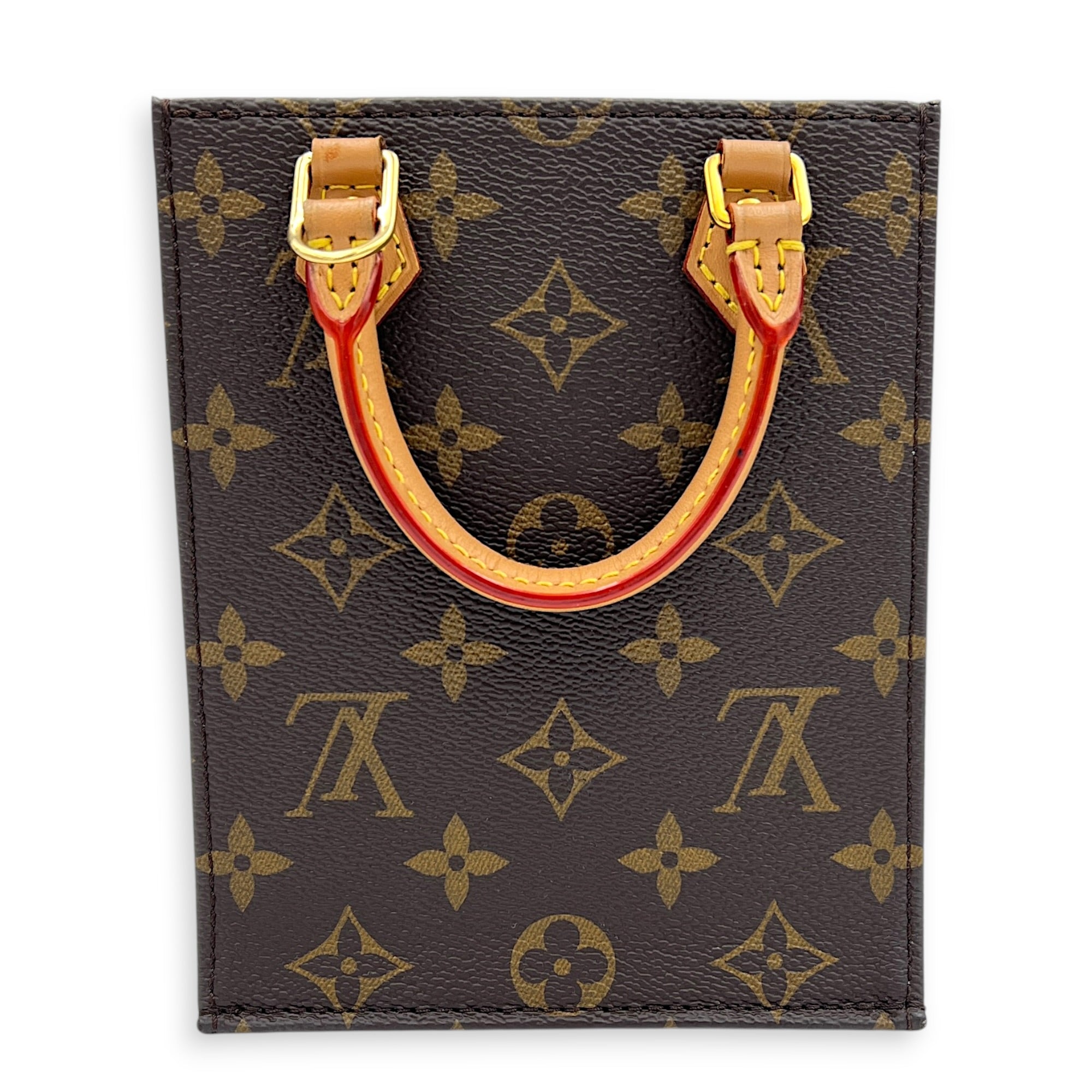 Sac Plat Top Handle Bag Brown in Monogram Coated Canvas, Gold hardware