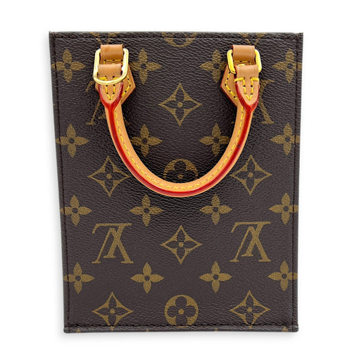 Sac Plat Top Handle Bag Brown in Monogram Coated Canvas, Gold hardware