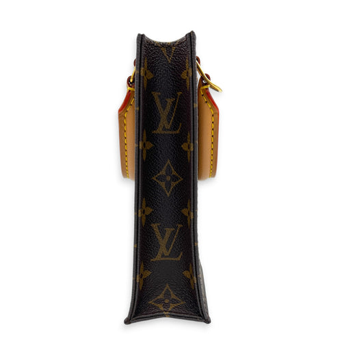 Sac Plat Top Handle Bag Brown in Monogram Coated Canvas, Gold hardware