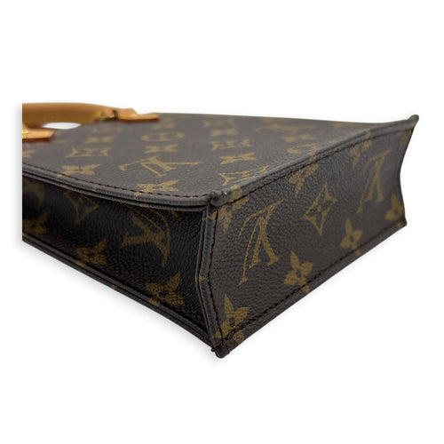 Sac Plat Top Handle Bag Brown in Monogram Coated Canvas, Gold hardware