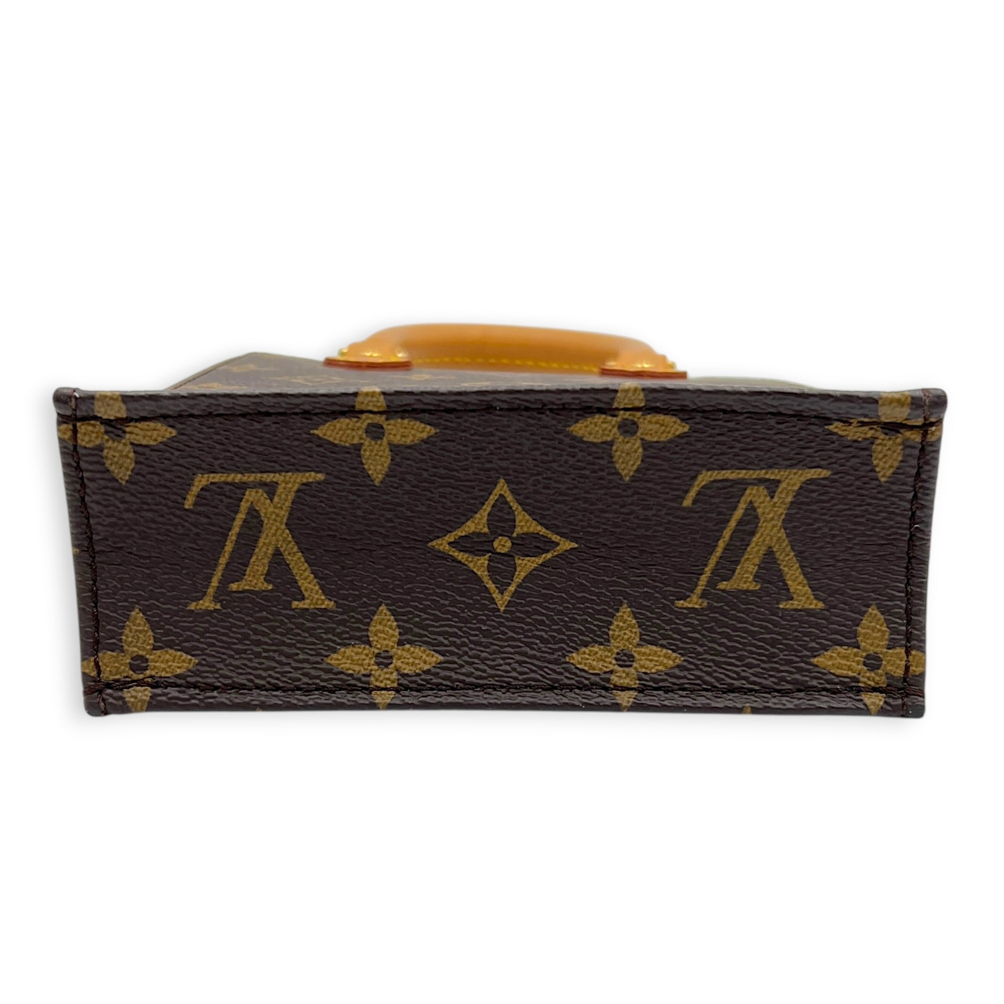Sac Plat Top Handle Bag Brown in Monogram Coated Canvas, Gold hardware