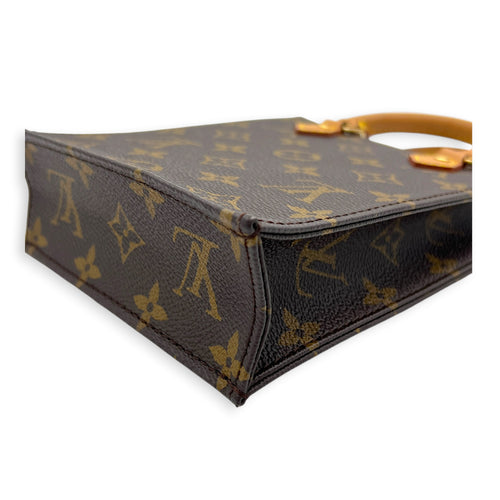 Sac Plat Top Handle Bag Brown in Monogram Coated Canvas, Gold hardware