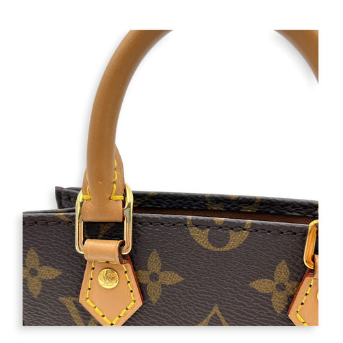Sac Plat Top Handle Bag Brown in Monogram Coated Canvas, Gold hardware