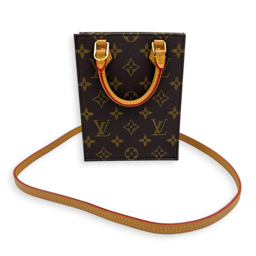 Sac Plat Top Handle Bag Brown in Monogram Coated Canvas, Gold hardware