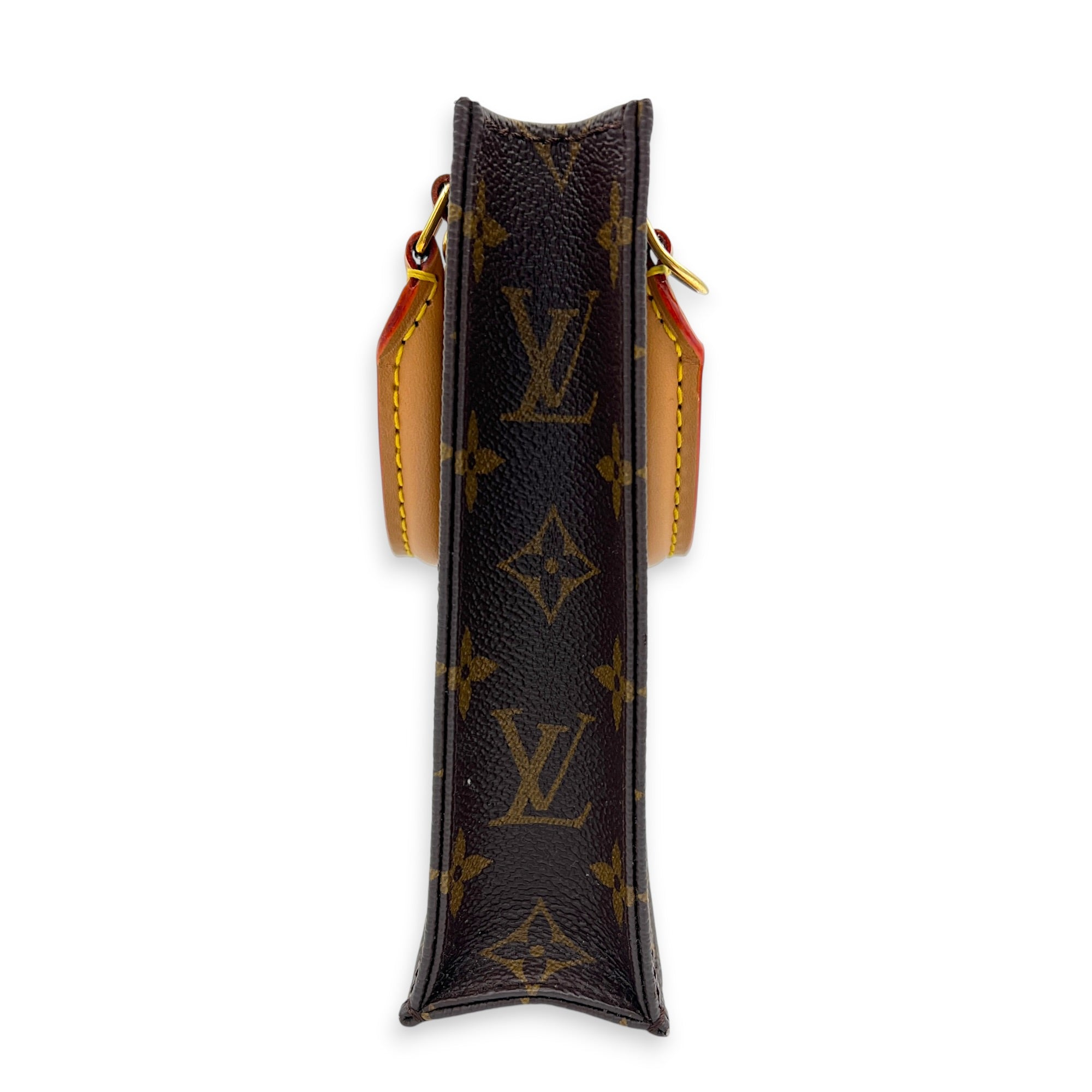 Sac Plat Top Handle Bag Brown in Monogram Coated Canvas, Gold hardware