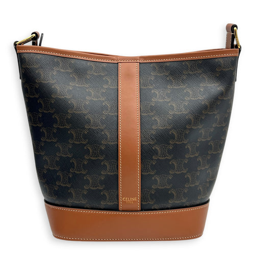 Triomphe Bucket Bag Brown in Coated Canvas, Gold hardware