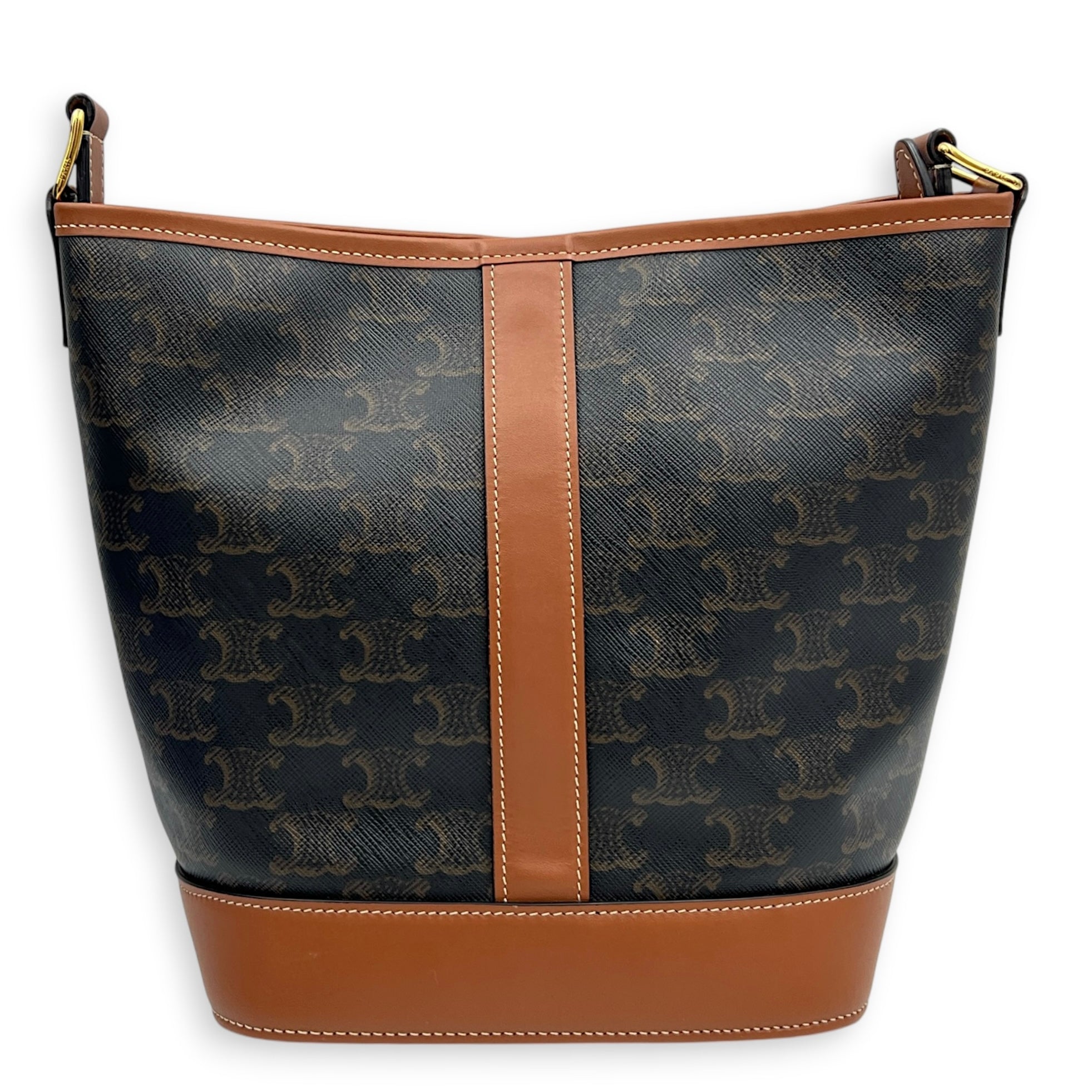 Triomphe Bucket Bag Brown in Coated Canvas, Gold hardware