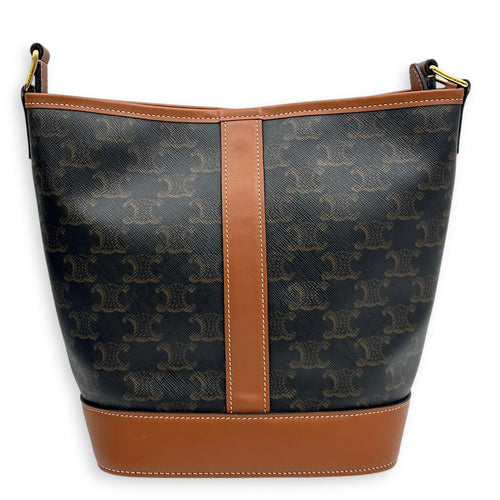 Triomphe Bucket Bag Brown in Coated Canvas, Gold hardware