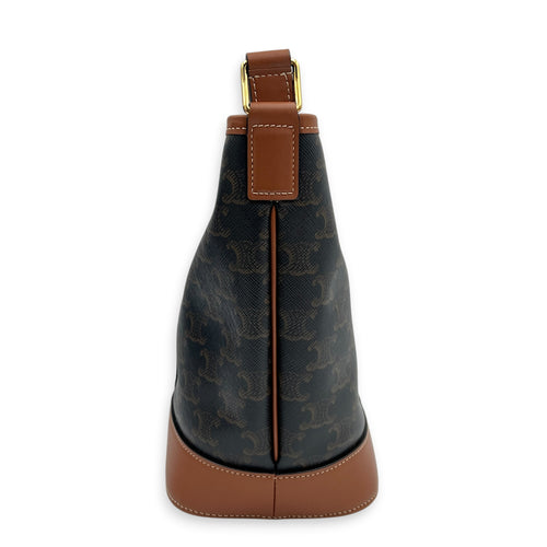 Triomphe Bucket Bag Brown in Coated Canvas, Gold hardware