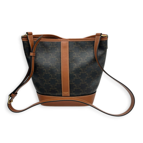 Triomphe Bucket Bag Brown in Coated Canvas, Gold hardware