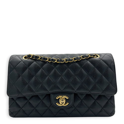 Classic Shoulder Bag Black in Caviar Leather, Gold hardware