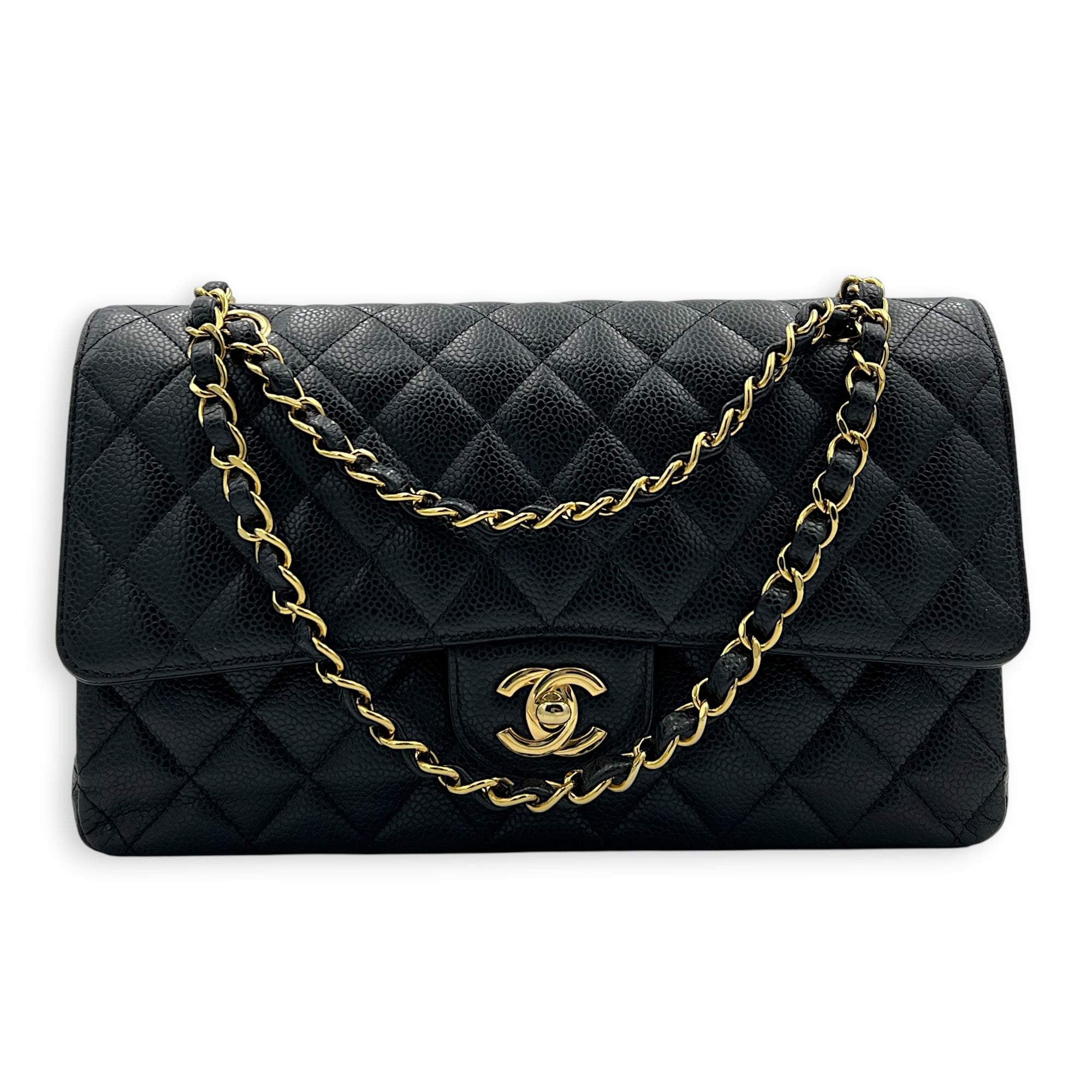 Classic Shoulder Bag Black in Caviar Leather, Gold hardware